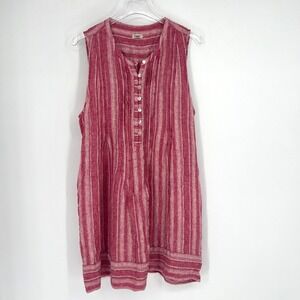 Faherty Isha Dress Womens L/XL Linen Red Pink Pinstripe Coastal Preppy Old Money